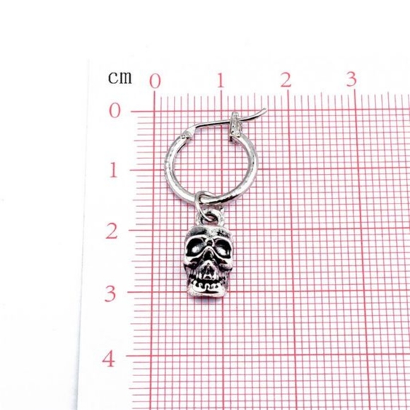 Silver Punk Goth Skull Pendent Earrings - Picture 2 of 4